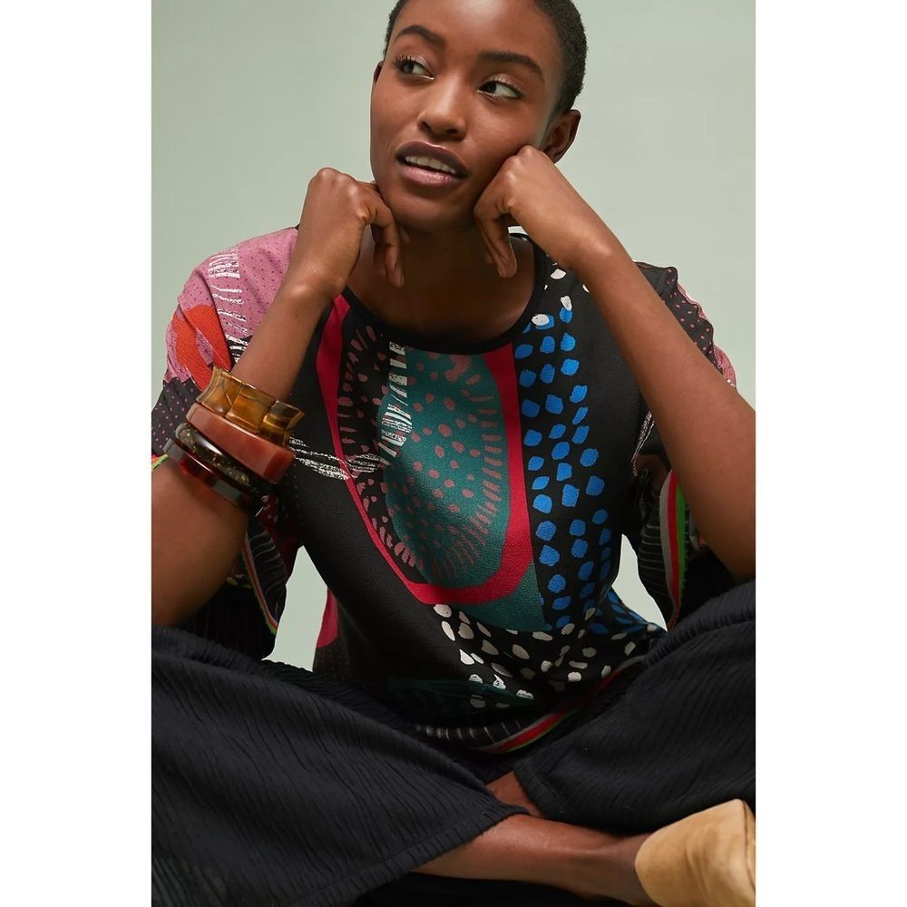 Anthropologie Patchwork Tie-Waist Blouse - Picture 3 of 6
